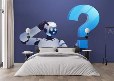 frustrated robot cyborg holding question mark help support service faq problem artificial intelligence technology concept Wall mural