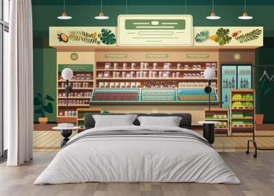 grocery supermarket with products shelves retail consumerism concept modern store interior Wall mural