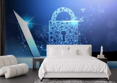 human hand laptop padlock Data protection privacy concept. GDPR. Cyber security network background. shielding personal information . internet technology networking connection vector illustration Wall mural