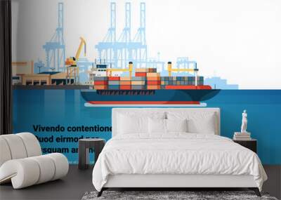 industrial sea port cargo logistics container freight ship import export crane water delivery transp Wall mural