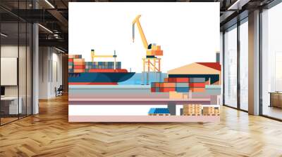 Industrial sea port cargo logistics container import export freight ship crane water delivery transportation concept shipping dock flat horizontal banner Wall mural