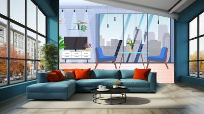 living room interior modern home apartment with panoramic windows horizontal Wall mural