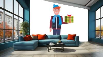 man holding present gift box happy new year merry christmas concept male cartoon character full length isolated vector illustration Wall mural