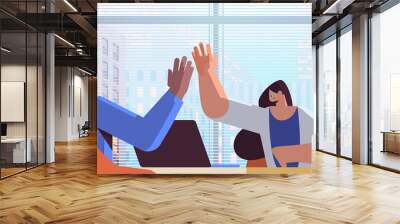 mix race businesspeople giving high five successful teamwork agreement concept Wall mural