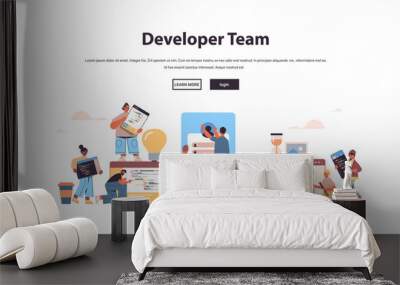 mix race web developers team creating program code application development software programming concept full length horizontal copy space vector illustration Wall mural