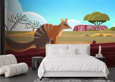 numbat enjoying the sun in australia desert australian wild animal wildlife fauna concept landscape background horizontal vector illustration Wall mural