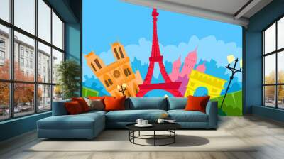 Paris France Abstract City Silhouette Flat Colorful Wall mural