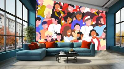 people celebrating merry christmas happy new year party winter holidays concept mix race men women crowd standing together having fun horizontal portrait vector illustration Wall mural