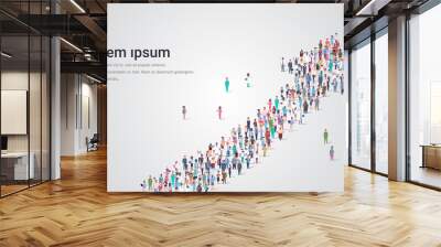 people crowd gathering in shape of financial arrow up symbol social media community successful growth concept different occupation employees group standing together full length horizontal copy space Wall mural