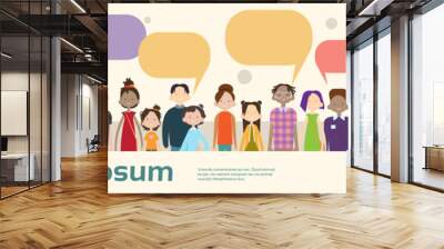 People Group Chat Bubble Communication Mix Race Crowd Social Network Flat Vector Illustration Wall mural