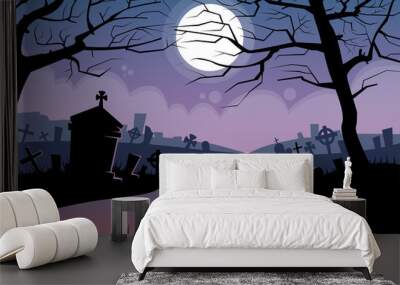 River Halloween Moon Cemetery Banner Graveyard Card Wall mural