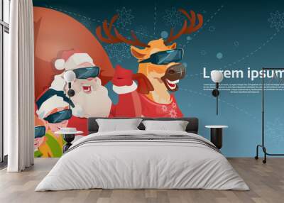 santa clause reindeer elf group wear digital glasses virtual reality merry christmas happy new year  Wall mural