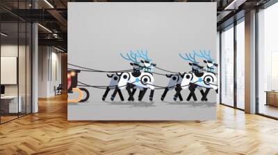 Santa in sleigh with robot reindeers artificial intelligence merry christmas happy new year greeting card winter holidays concept horizontal flat Wall mural