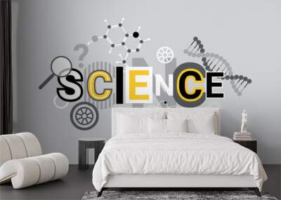 Science Research Creative Word Over Abstract Geometric Shapes Background Web Banner Vector Illustration Wall mural