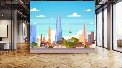 Seoul City Background South Korea Skyline View With Skyscrapers And Famous Landmarks Vector Illustration Wall mural