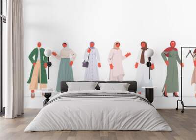 set arabic women in traditional clothes arab female cartoon characters collection full length isolated horizontal vector illustration Wall mural