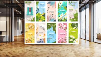 set beautiful flowers and leaves floral spring posters collection vertical greeting cards horizontal vector illustration Wall mural