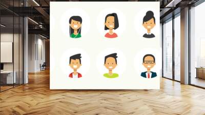 set diverse people face human multi generation portrait on white background, female male avatar flat vector illustration Wall mural