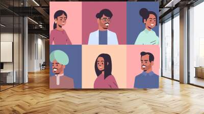 set indian men women avatars smiling male female cartoon characters collection horizontal portrait vector illustration Wall mural