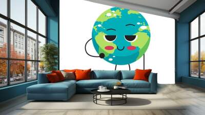 shy cute earth character cartoon mascot globe personage showing facial emotion save planet concept isolated Wall mural