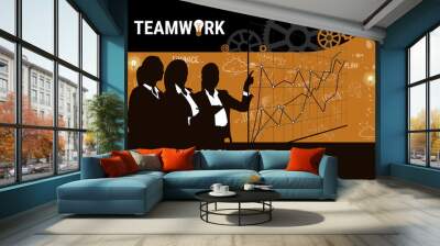 Silhouette Businesspeople Group Business Brainstorm New Idea Development Teamwork Flat Vector Illustration Wall mural