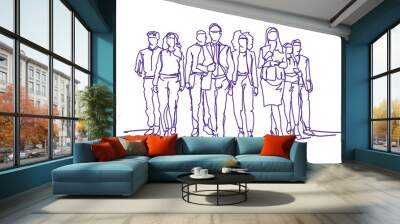 Sketch Businesspeople Team Moving Forward Over White Background, Group Of Hand Drawn Business People Vector Illustration Wall mural