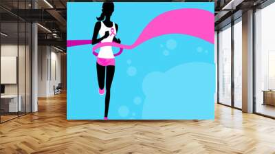 Sport Woman Running Pink Ribbon Breast Cancer Awareness Joggin Wall mural