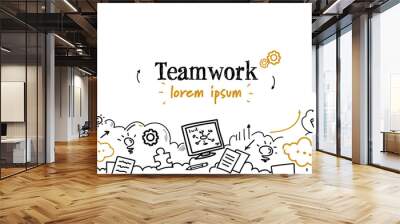 successful business strategy teamwork concept sketch doodle horizontal isolated copy space Wall mural