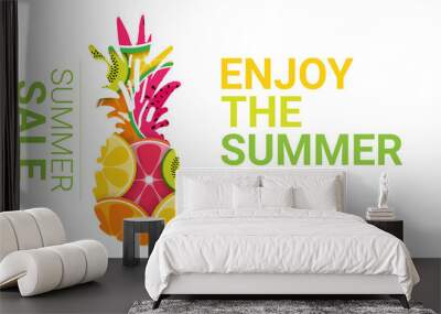 tropical pineapple fruits colorful enjoy summer organic over white background healthy lifestyle or diet concept copy space vector illustration Wall mural