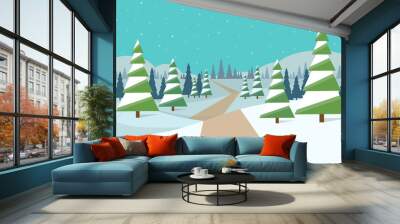 winter forest landscape christmas background, pine snow trees Wall mural