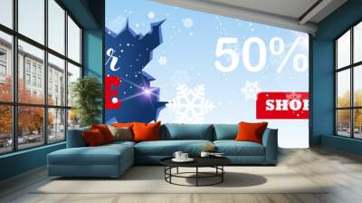 winter sale banner design ice hole red hat new year holidays season shopping template special discount offer concept horizontal poster flat Wall mural