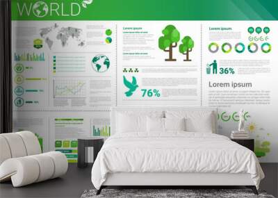 World Environmental Protection Green Energy Ecology Infographics Banner With Copy Space Vector Illustration Wall mural