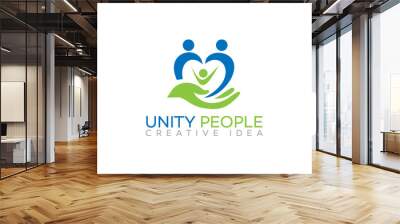 Friendship, unity people care logo, Creative people logo, Teamwork, Connectivity logo template Wall mural