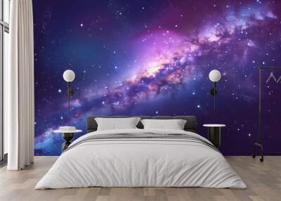 Beautiful milky way galaxy background with nebula cosmos. Stardust in deep space and bright shining stars in universe. Vector illustration Wall mural