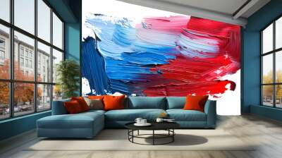 Grunge red blue brush strokes oil paint isolated on a transparent background Wall mural