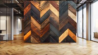 herringbone or chevron pattern made from various wood tones Wall mural