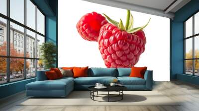 levitating raspberry isolated on transparent background Wall mural