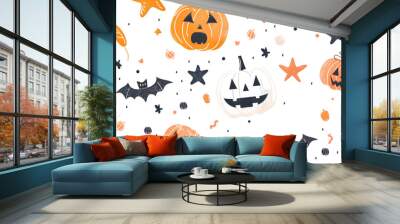 Pastel Halloween Seamless Pattern isolated on a transparent background Wall mural