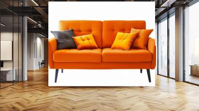 Modern orange textile sofa on isolated white background. Furniture for modern interior, minimalist design Wall mural