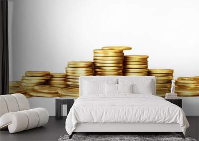 Stacks of gold coins isolate on transparency background png Wall mural