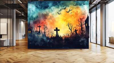 Watercolor halloween background Wall mural