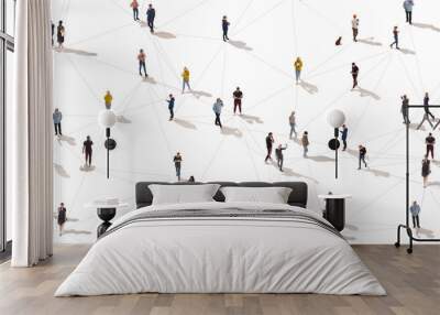 aerial view of crowd people connected by lines, social media and communication concept. top view of  Wall mural