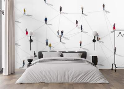 Aerial view of crowd people connected by lines, social media and communication concept Wall mural