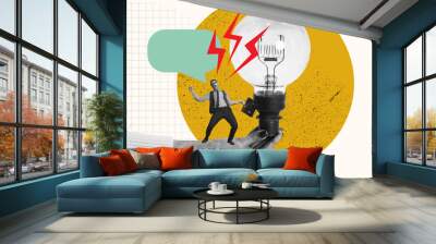 Businessman generating new creative, successful, professional ideas. Contemporary art collage. Profitable communication. Concept of business, office, creative, innovations, ambitious and growth Wall mural