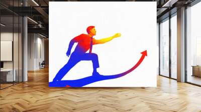 Businessman surfing on colorful arrows, representing success, professional achievement, promotion, innovation, and profit increase. Contemporary art collage. Concept of business, progress Wall mural