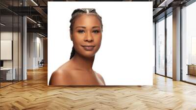 Calm. Portrait of beautiful african-american woman isolated on white studio background. Beauty, fashion, skincare, cosmetics concept. Copyspace for ad. Well-kept skin and natural fresh look. Wall mural