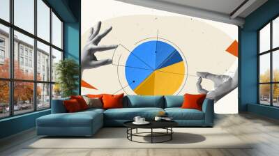 Contemporary art collage. Creative design. Human hands over analytics, graph. Division of finances Wall mural