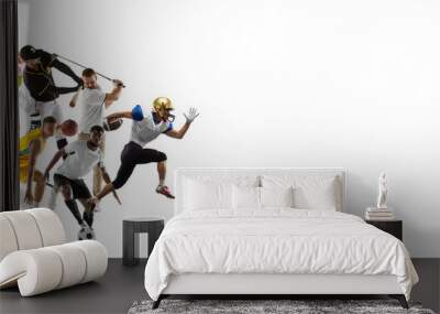 Development of motions of young athletic fit men and women in action isolated over white background. Flyer. Wall mural