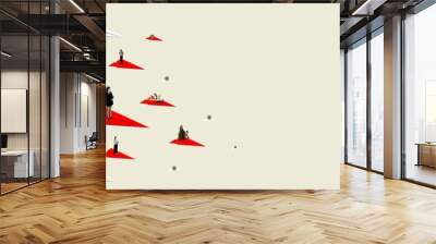 Direction to professional success. Group of employees flying on paper planes, moving forward to growth and promotion. Contemporary art collage. Concept of corporate culture, business, teamwork Wall mural