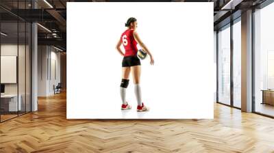 female professional volleyball player isolated on white with ball. the athlete, exercise, action, sp Wall mural